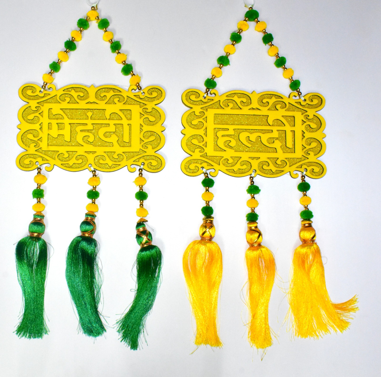 Premium Haldi Mehendi MDF Door Hanging Set | Add a Festive Touch to Your Wedding Décor Pair