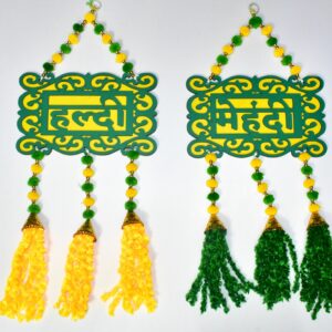 Elegant Haldi Mehendi MDF Door Hanging Set | Perfect Wedding Decor Pair