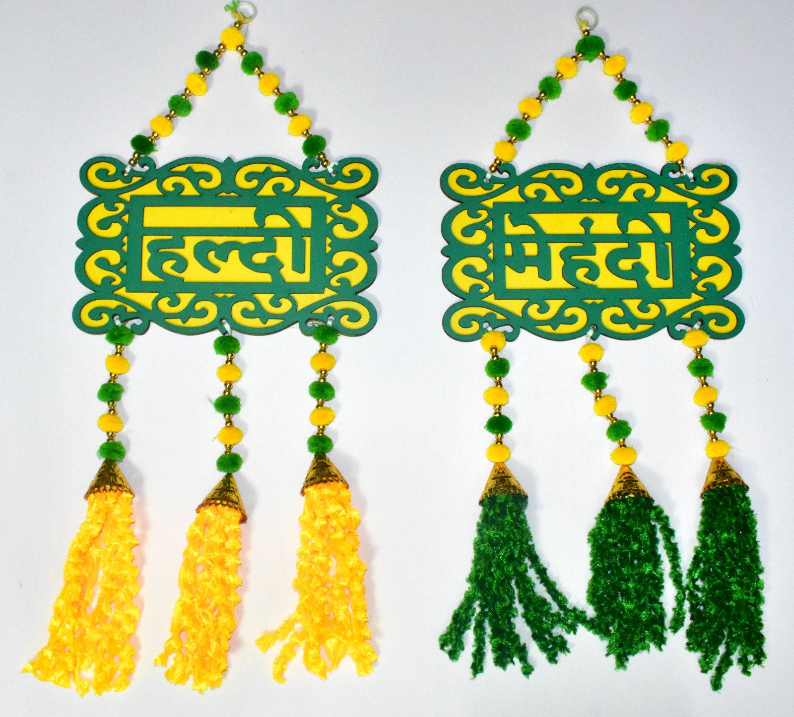 Elegant Haldi Mehendi MDF Door Hanging Set | Perfect Wedding Decor Pair