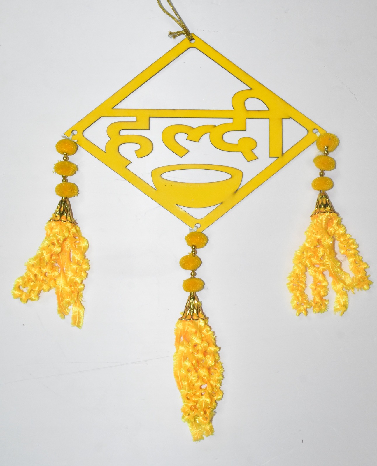 Handmade Haldi Ceremony Hanging | Elegant Yellow Wedding Wall Décor Pair
