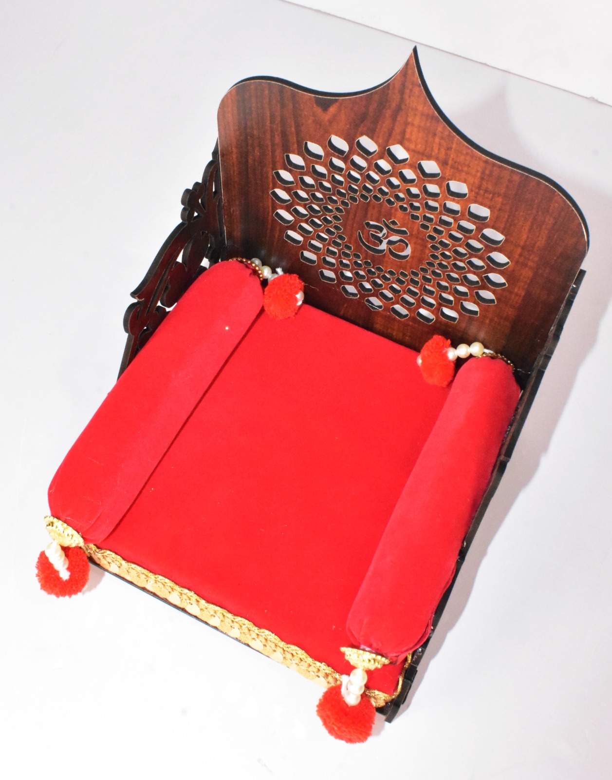 Elegant Wooden Om Chowki for Laddu Gopal | Divine Handmade Pooja Decor for Home Temple - Image 2