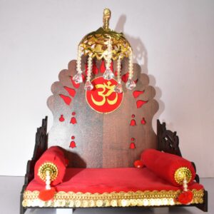 Premium Wooden Om Singhasan for Laddu Gopal | Luxury Velvet Pooja Seat with Decorative Canopy