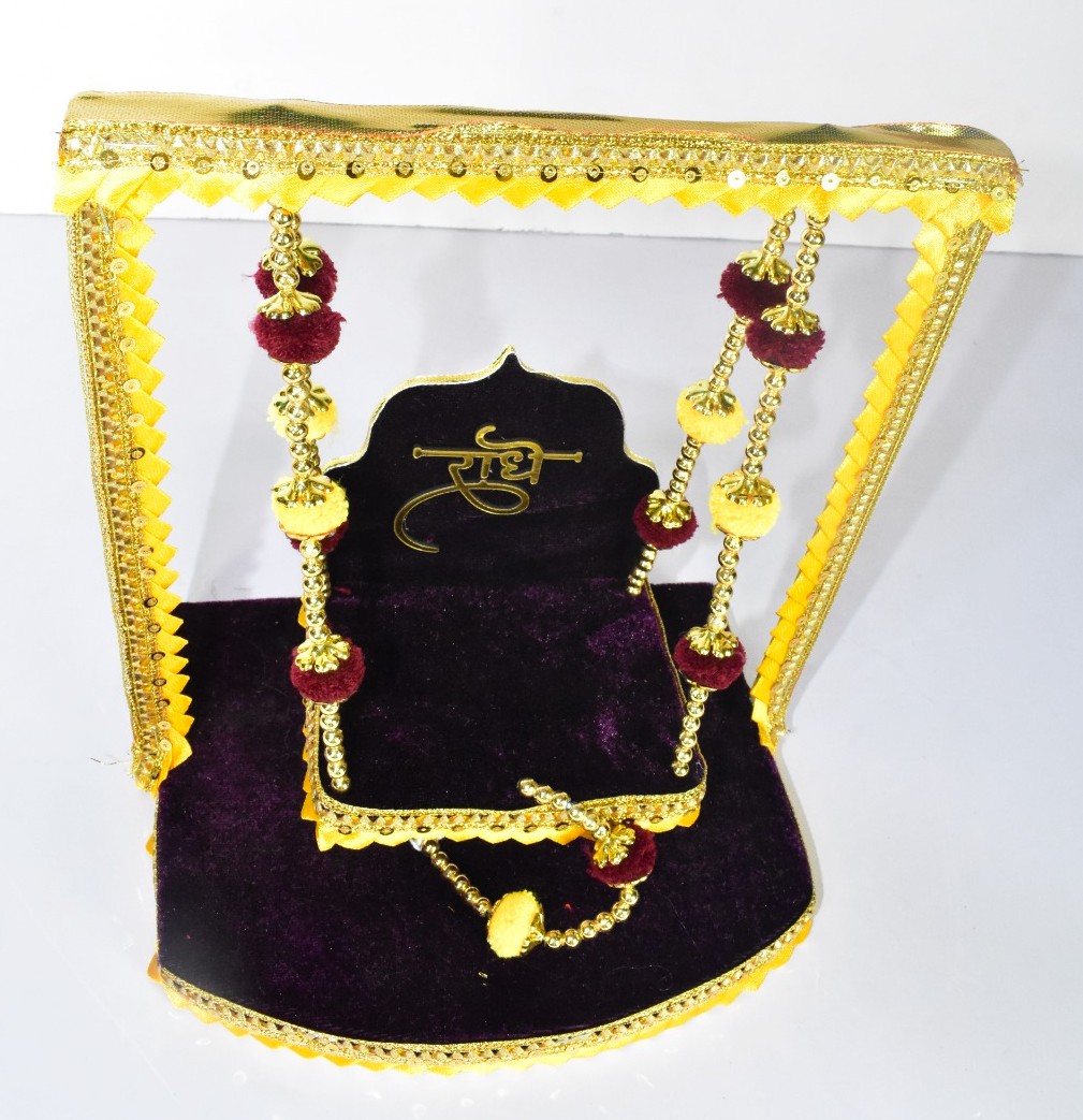 Premium Velvet Radhe Laddu Gopal Jhula | Handmade Krishna Swing for Home Temple & Janmashtami Decoration - Image 3