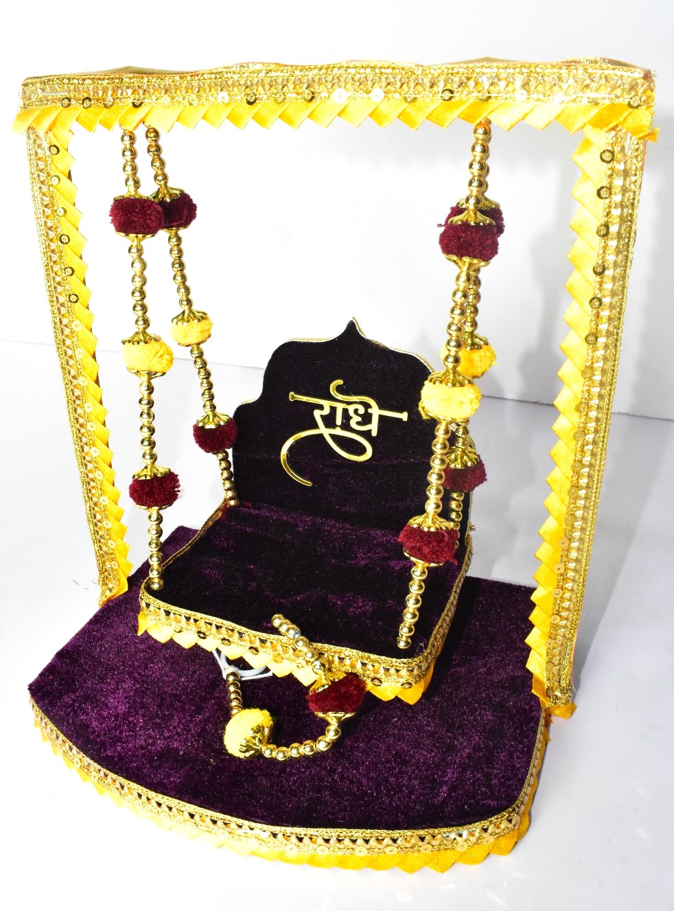 Premium Velvet Radhe Laddu Gopal Jhula | Handmade Krishna Swing for Home Temple & Janmashtami Decoration - Image 2
