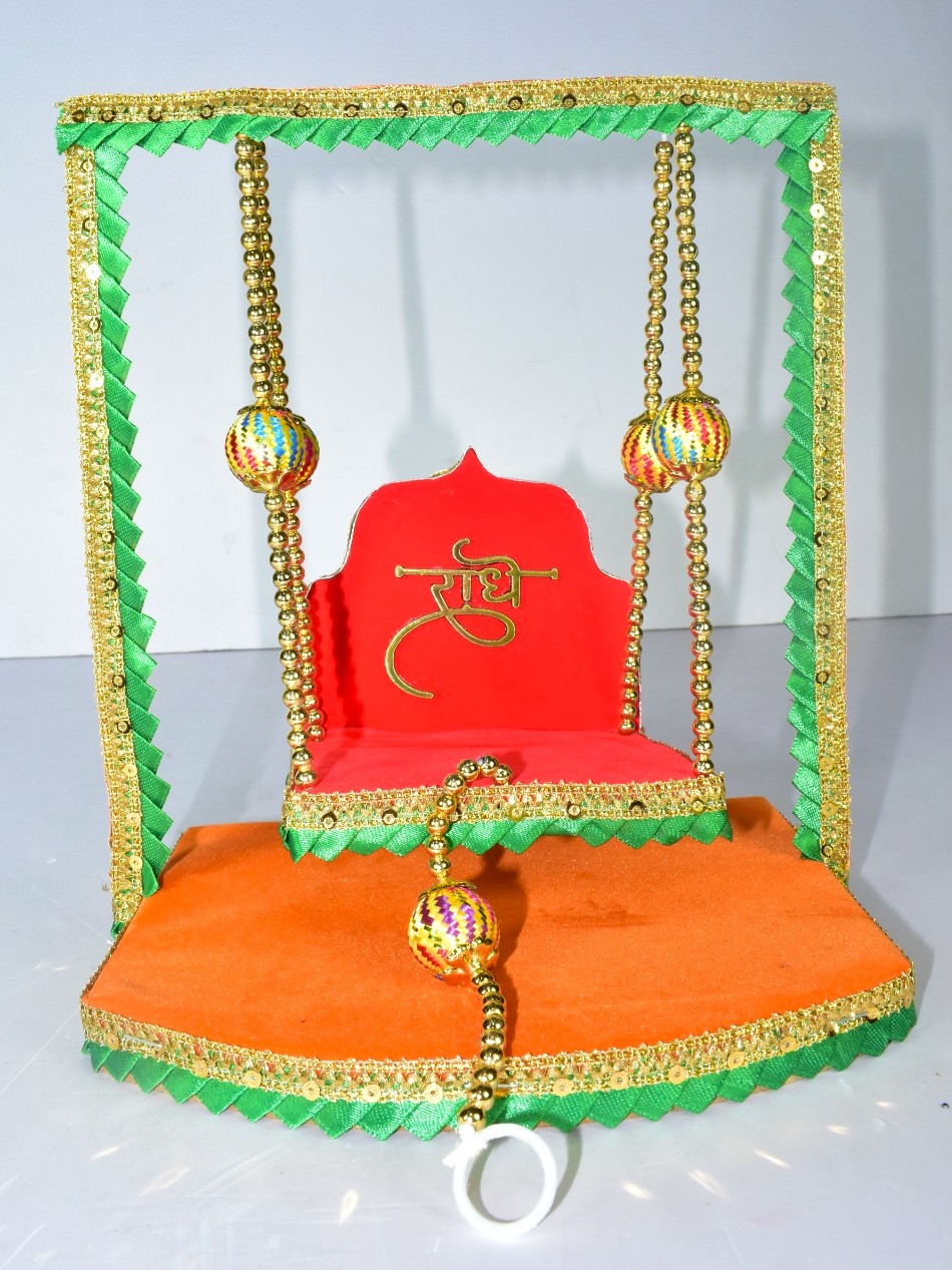 Handcrafted Radhe Krishna Laddu Gopal Jhula | Premium Velvet Swing for Home Temple & Janmashtami Décor