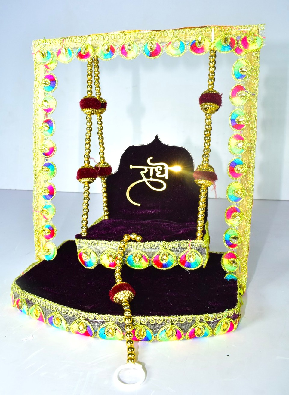 Luxury Handmade Radhe Laddu Gopal Jhula | Premium Velvet Krishna Swing for Home Temple & Janmashtami