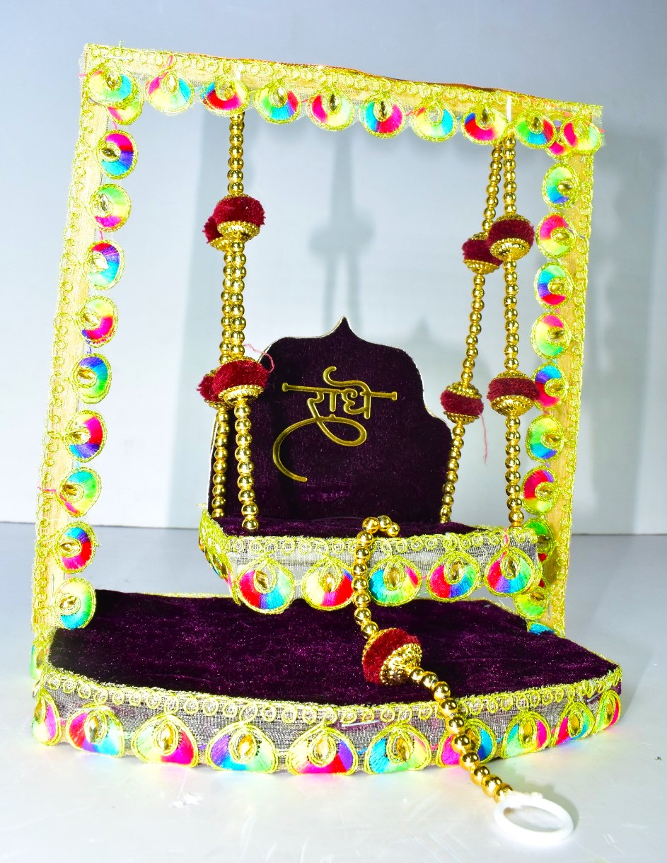 Luxury Handmade Radhe Laddu Gopal Jhula | Premium Velvet Krishna Swing for Home Temple & Janmashtami - Image 3