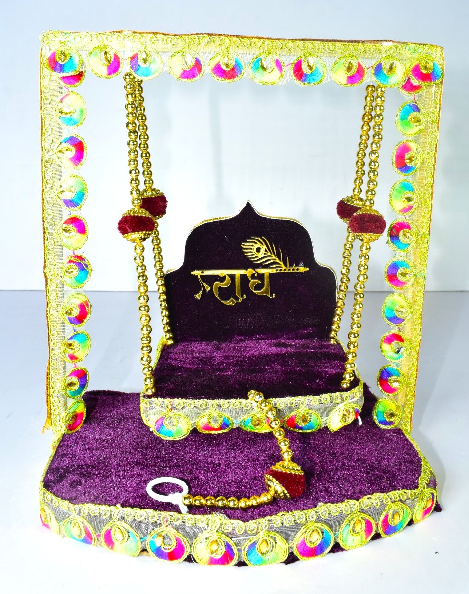 Premium Velvet Radhe Laddu Gopal Jhula | Handmade Krishna Swing for Home Temple & Janmashtami Decoration - Image 2