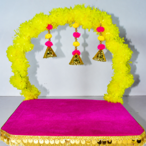 Bright Yellow & Pink Pooja Chowki for Festive Decor !Lord Ganesha will not be available together/included with this."