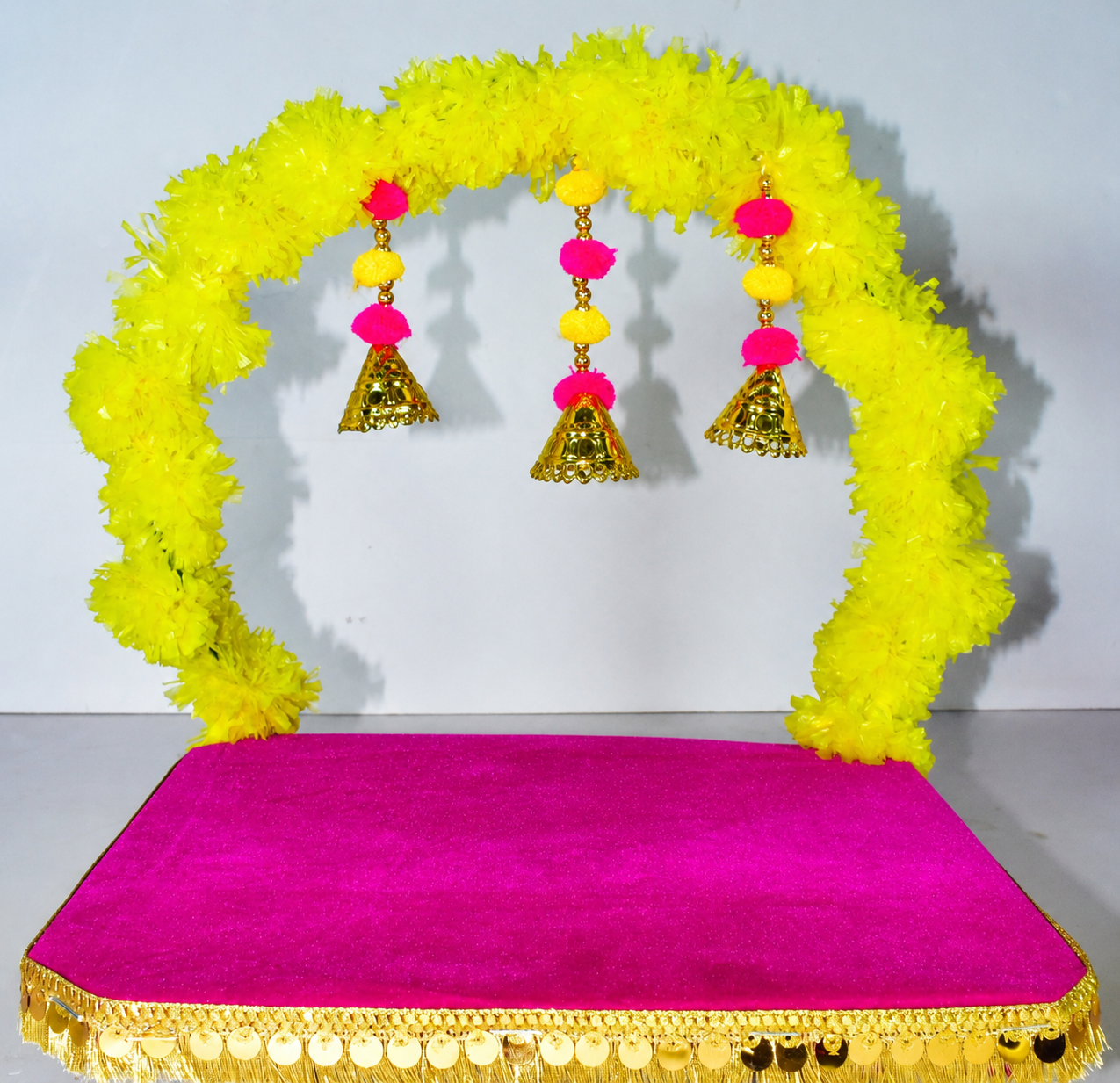 Bright Yellow & Pink Pooja Chowki for Festive Decor !Lord Ganesha will not be available together/included with this."