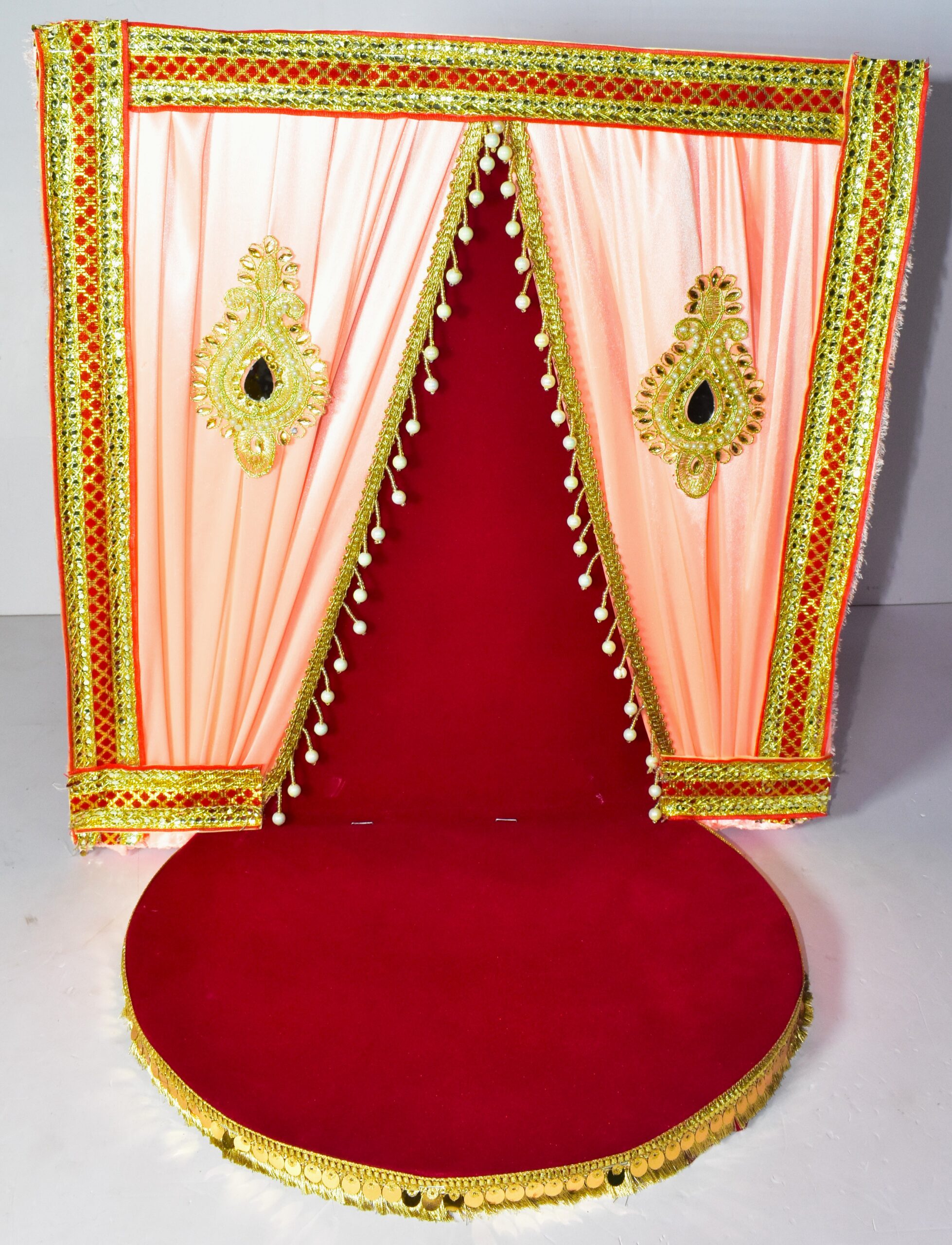 Royal Red & Golden Chowki Decoration | Elegant Traditional Setup !! Lord Ganesha is not included.