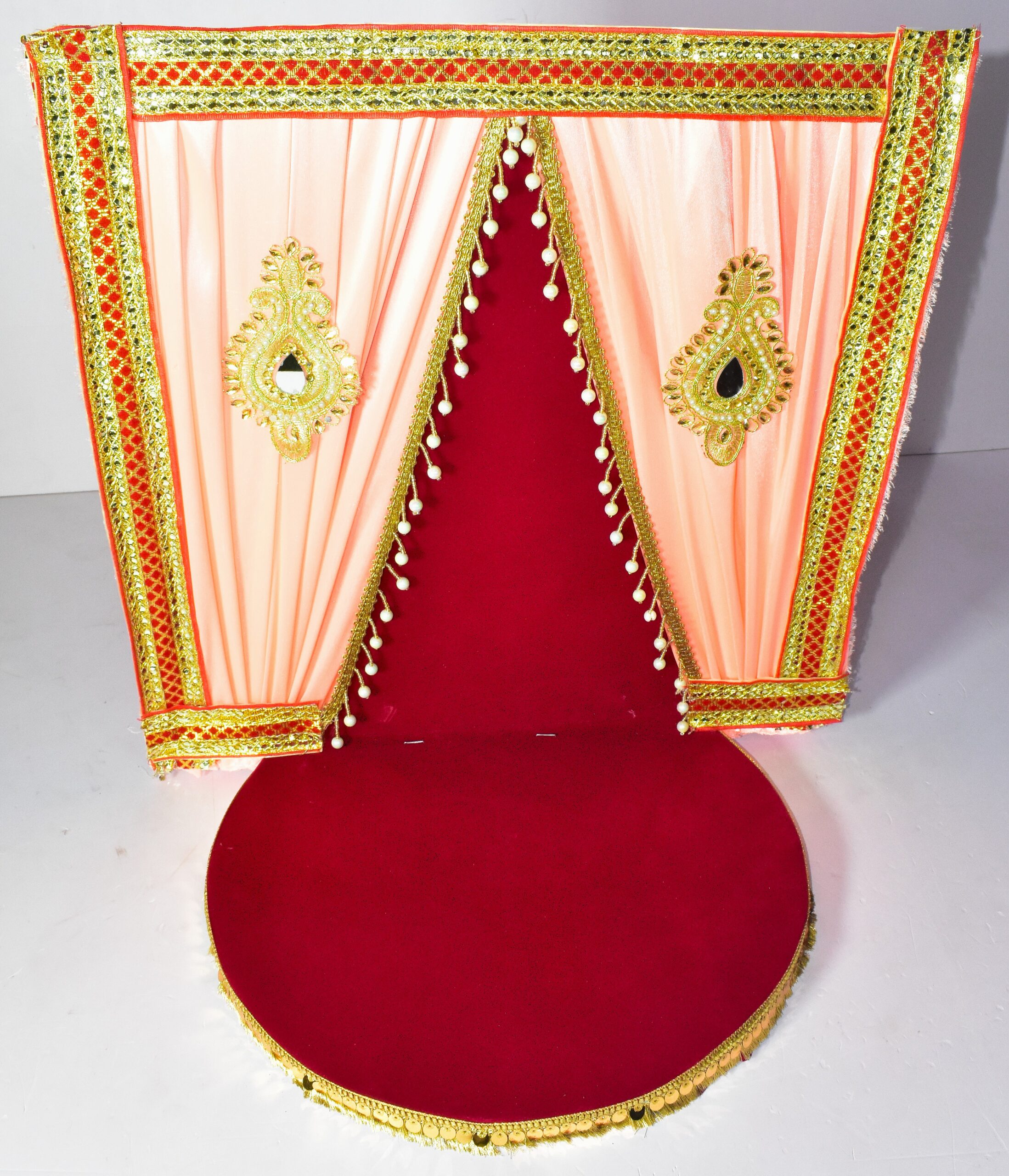 Royal Red & Golden Chowki Decoration | Elegant Traditional Setup !! Lord Ganesha is not included. - Image 2