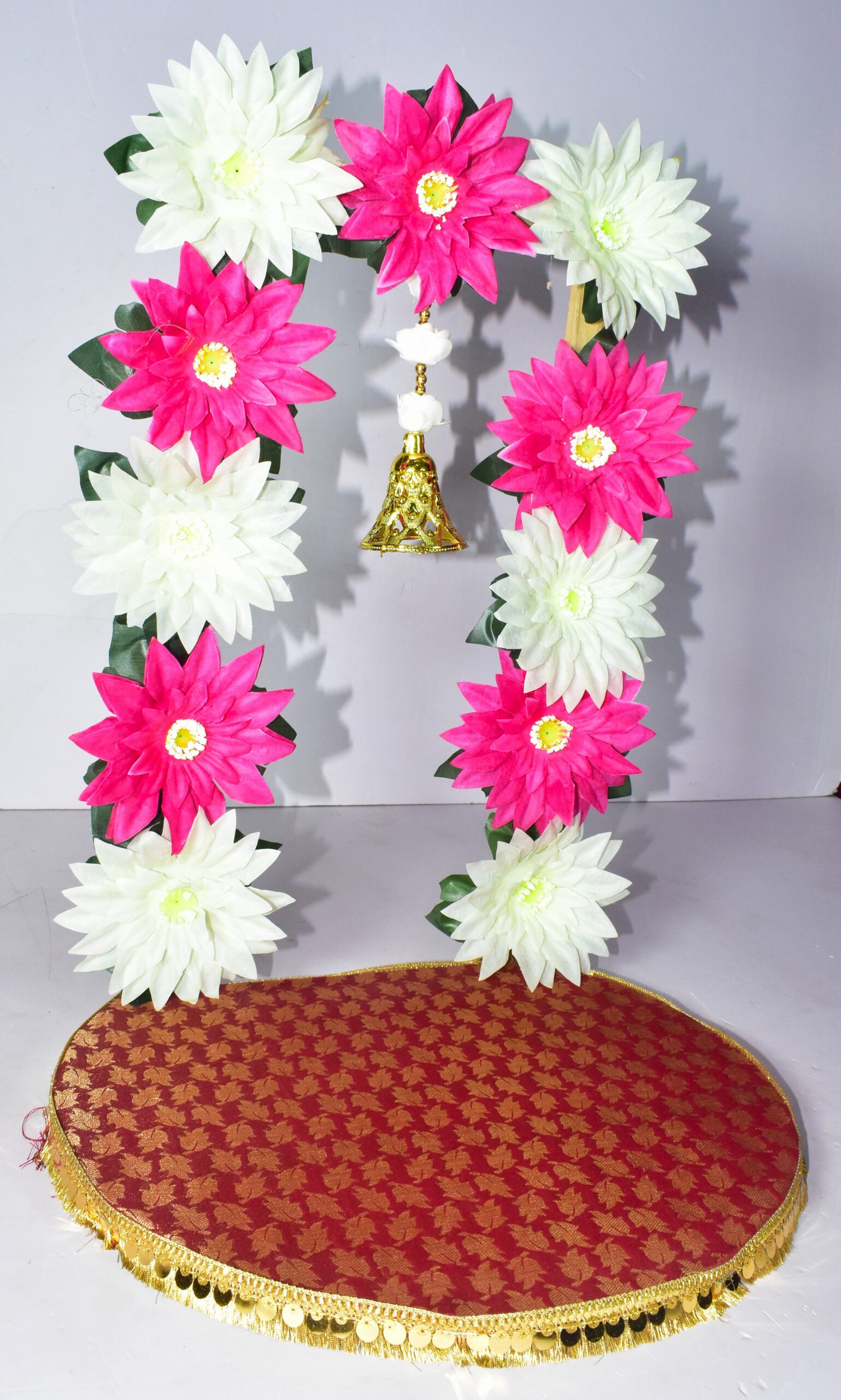 Pink & White Floral Ganesh Chowki | Elegant Traditional Decoration !! Lord Ganesha is not included. - Image 3