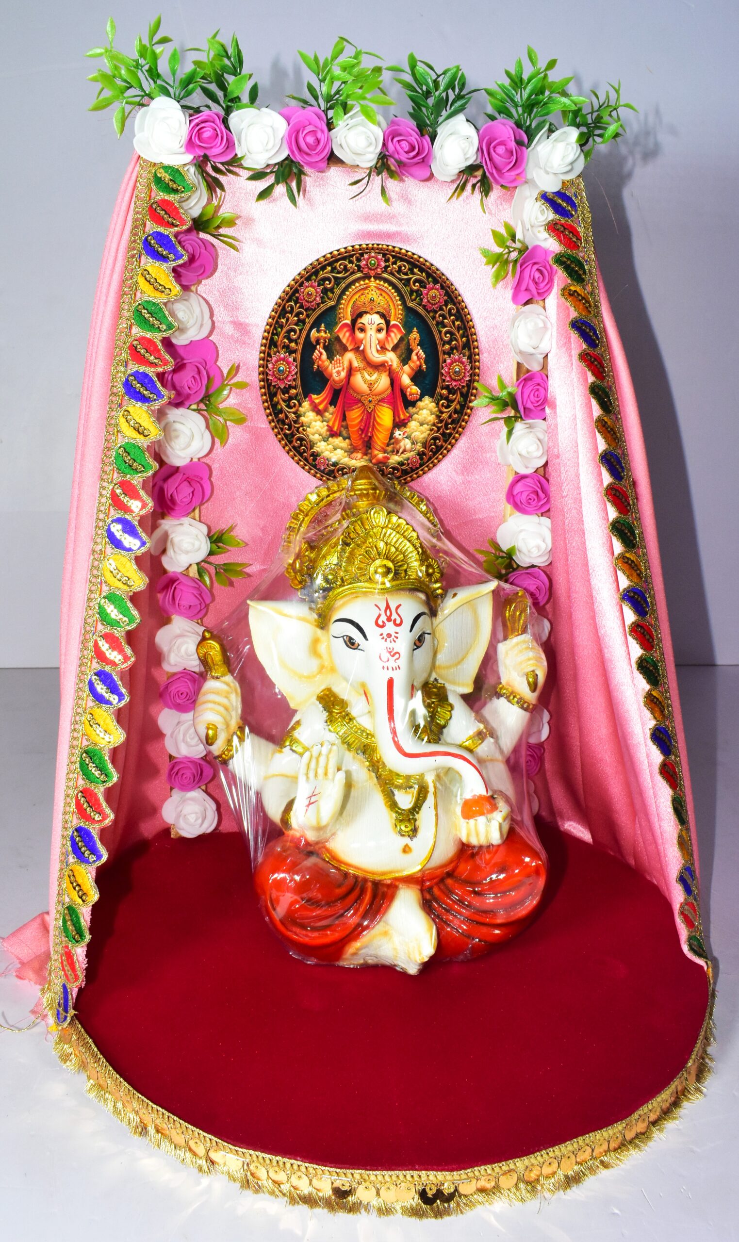 Beautiful Pink Floral Ganesh Chowki | Elegant & Traditional Decoration !! Lord Ganesha is not included. - Image 2