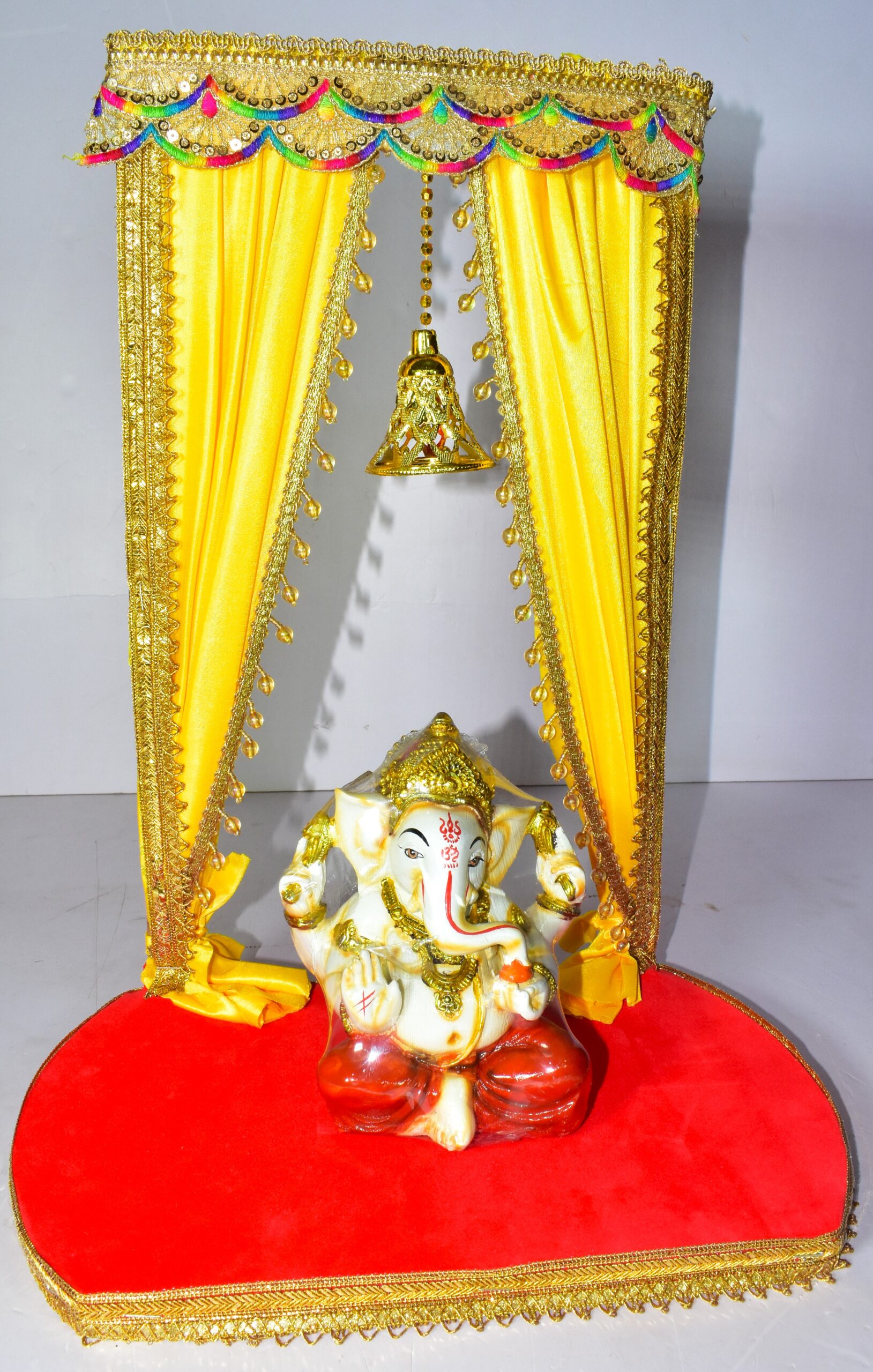 Elegant Yellow Swing Chowki Decoration | Royal Festive Setup !! Lord Ganesha is not included. - Image 3