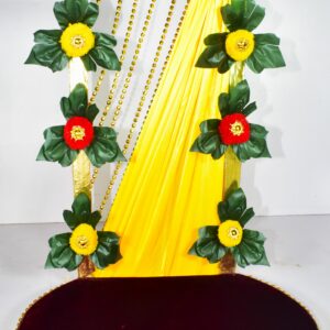 Elegant Yellow & Red Ganesh Chowki Decoration | Festive Elegance !! Lord Ganesha is not included.