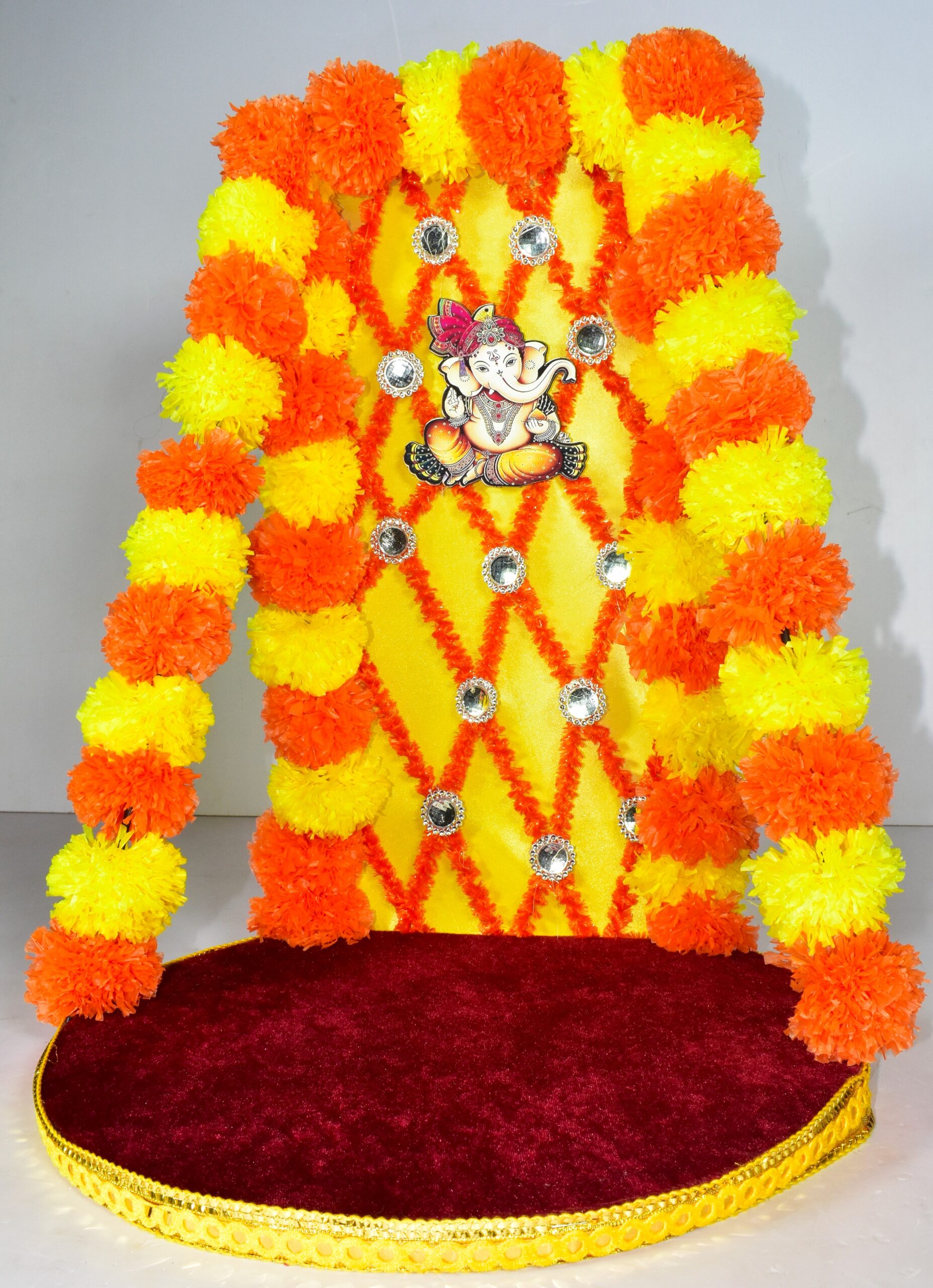Beautiful Ganpati Bappa Chowki – Vibrant Floral Festive Décor !! Lord Ganesha is not included. - Image 3