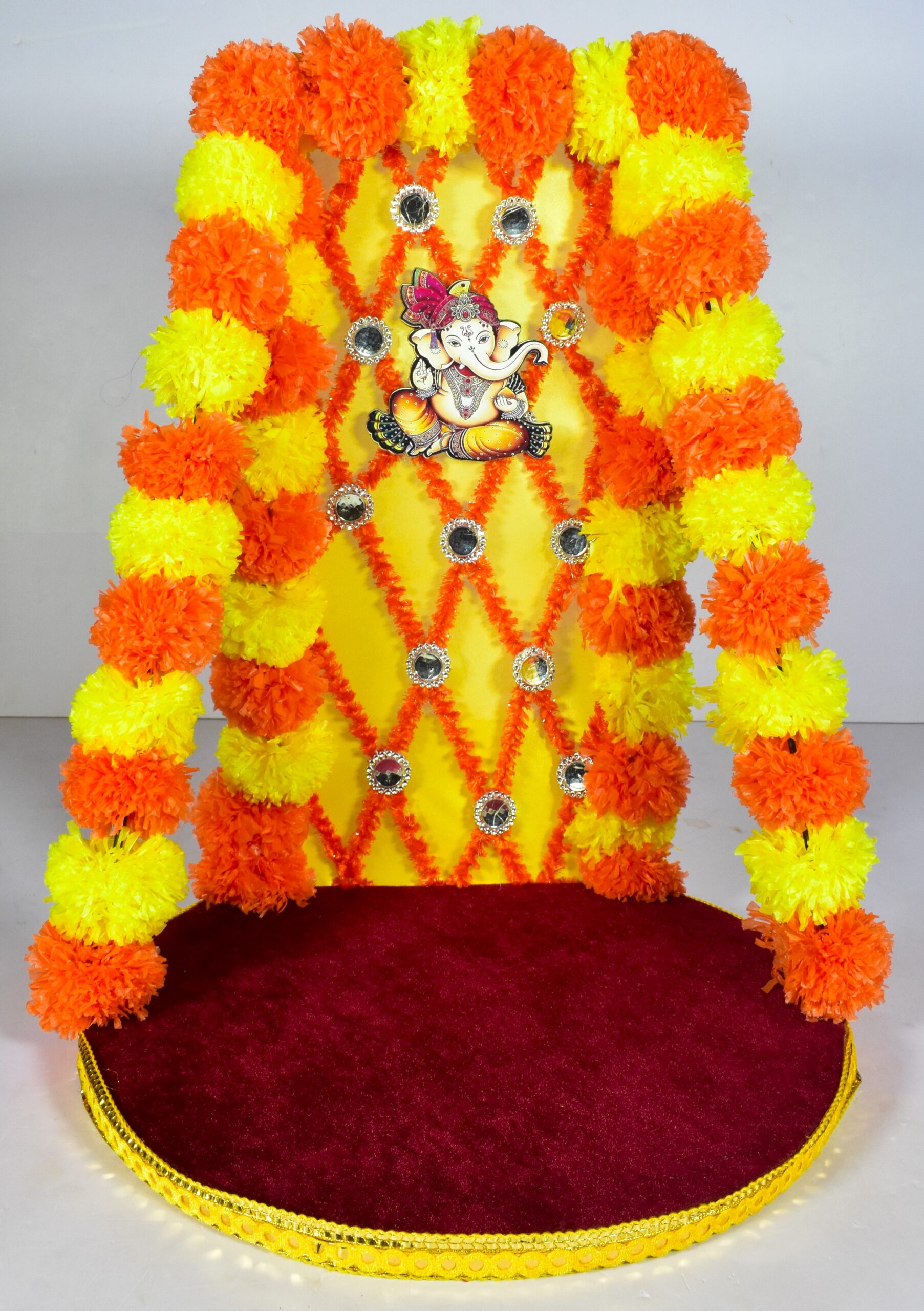Beautiful Ganpati Bappa Chowki – Vibrant Floral Festive Décor !! Lord Ganesha is not included.