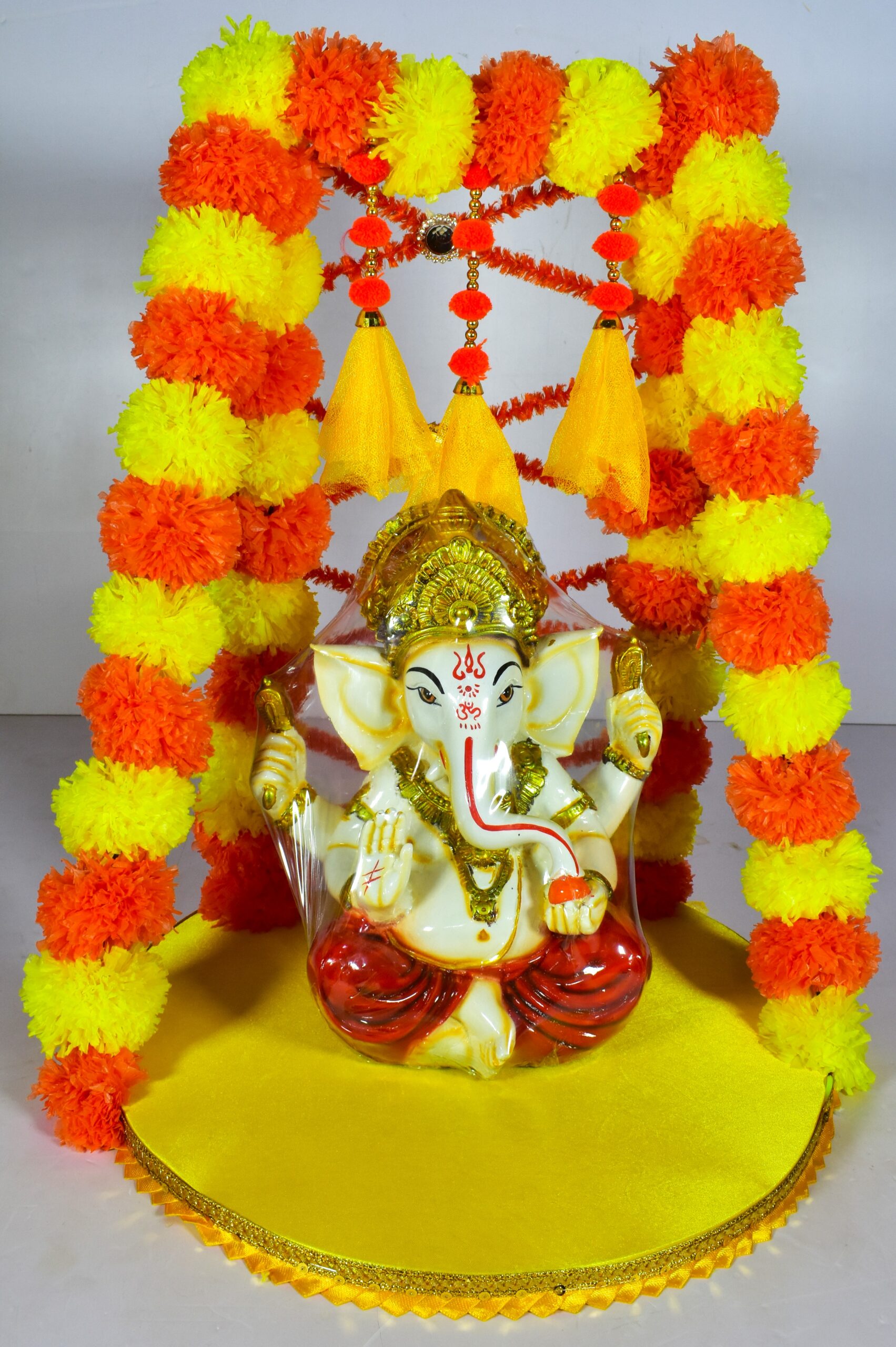 Beautiful Ganpati Bappa Chowki – Vibrant Floral Festive Décor !! Lord Ganesha is not included. - Image 2