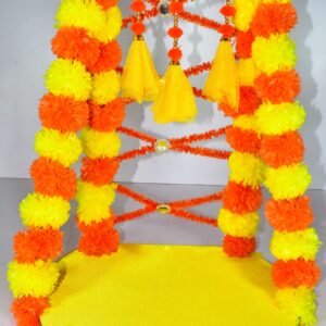 Vibrant Floral Pooja Chowki – Bright Traditional Festive Décor!! Lord Ganesha is not included