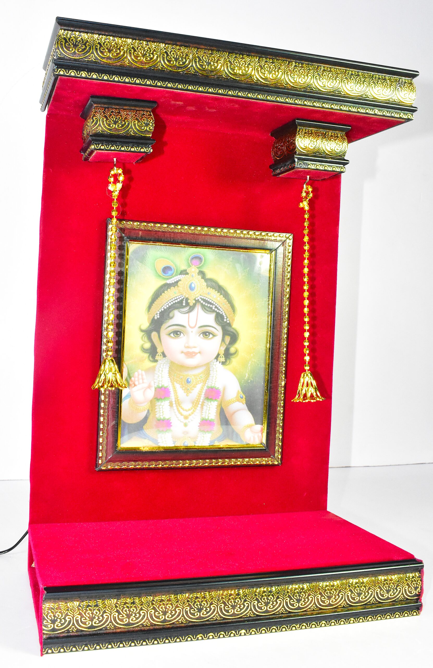 Divine Elegance: Exquisite Handmade Krishna Singhaasan for Your Sacred Space With Light