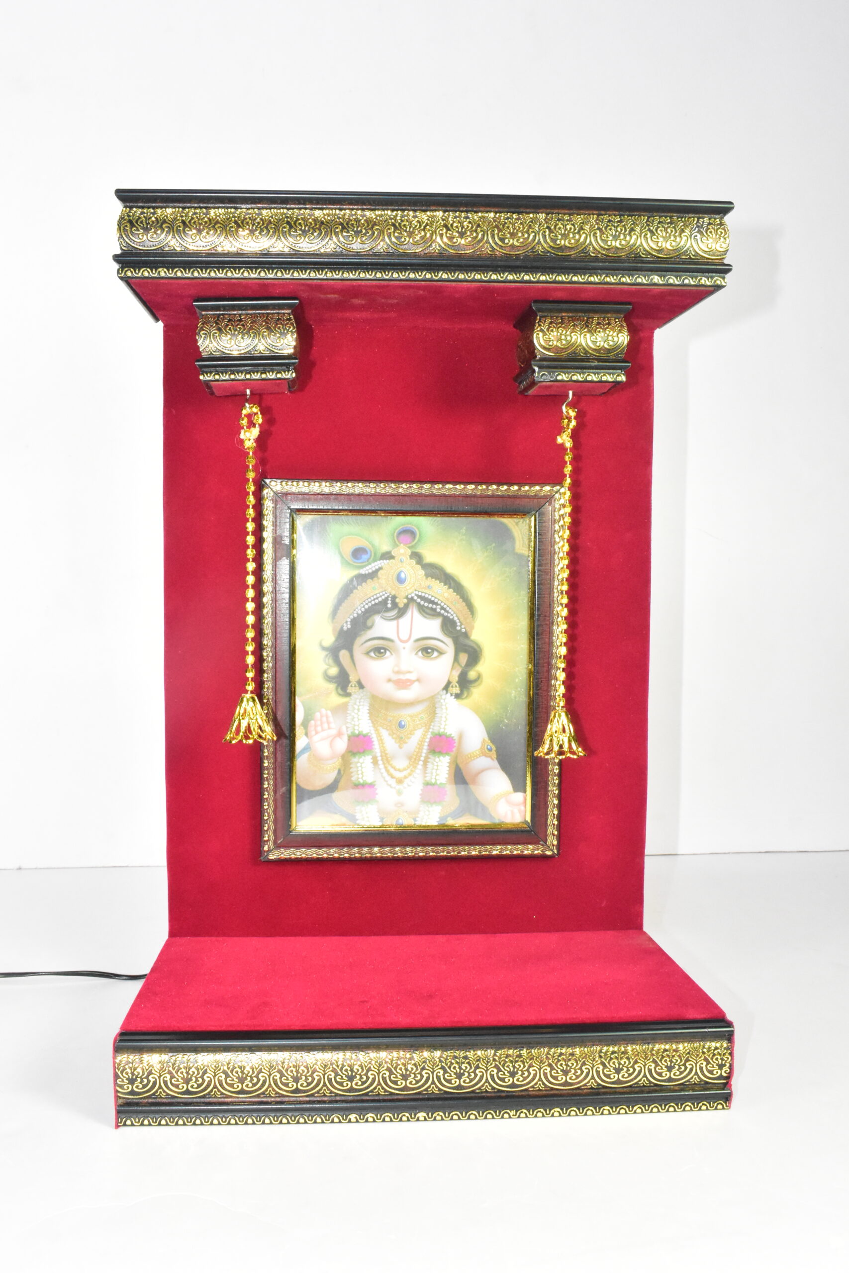 Divine Elegance: Exquisite Handmade Krishna Singhaasan for Your Sacred Space With Light - Image 2