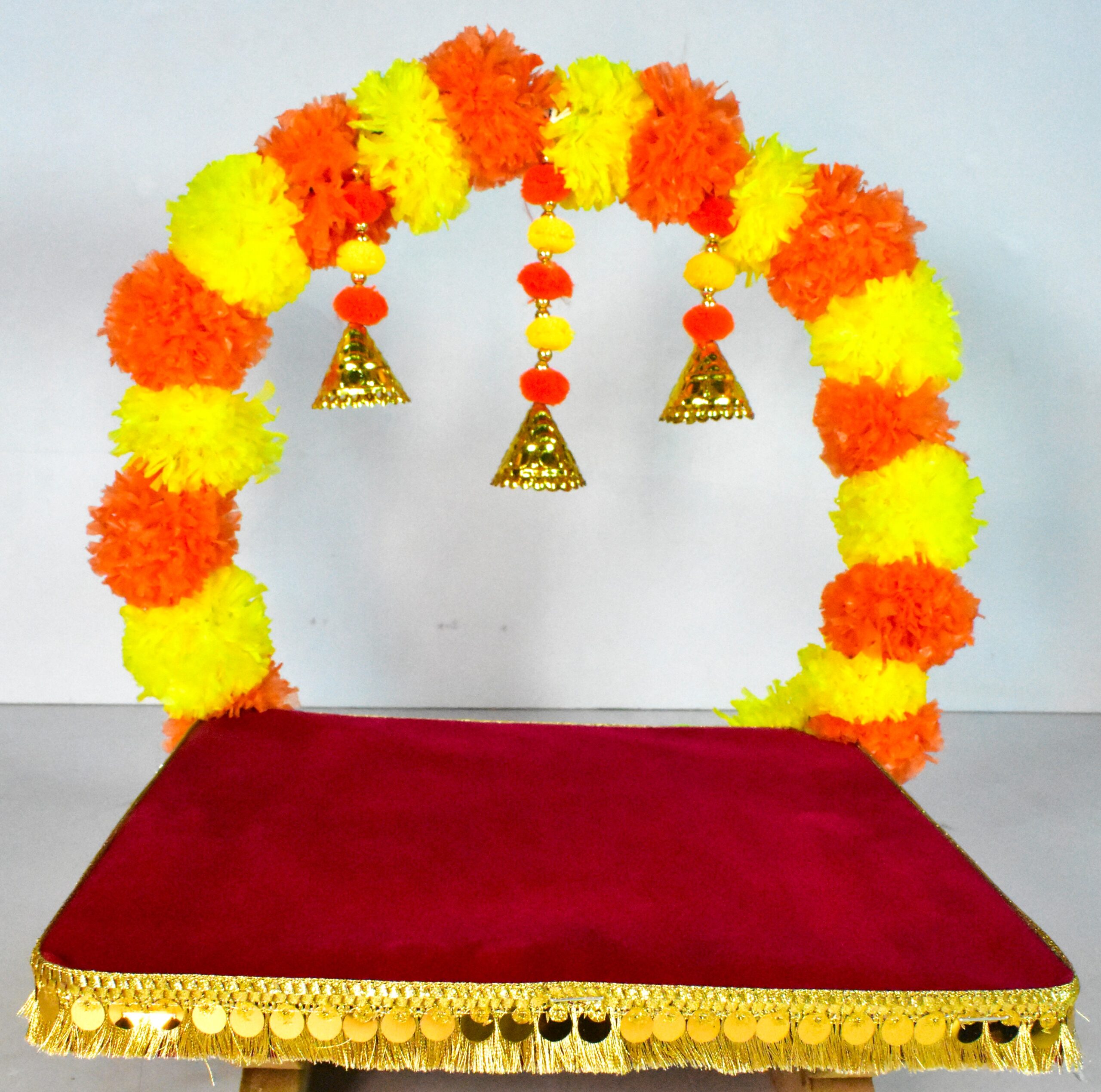 Elegant Floral Pooja Chowki – Traditional Handmade Décor