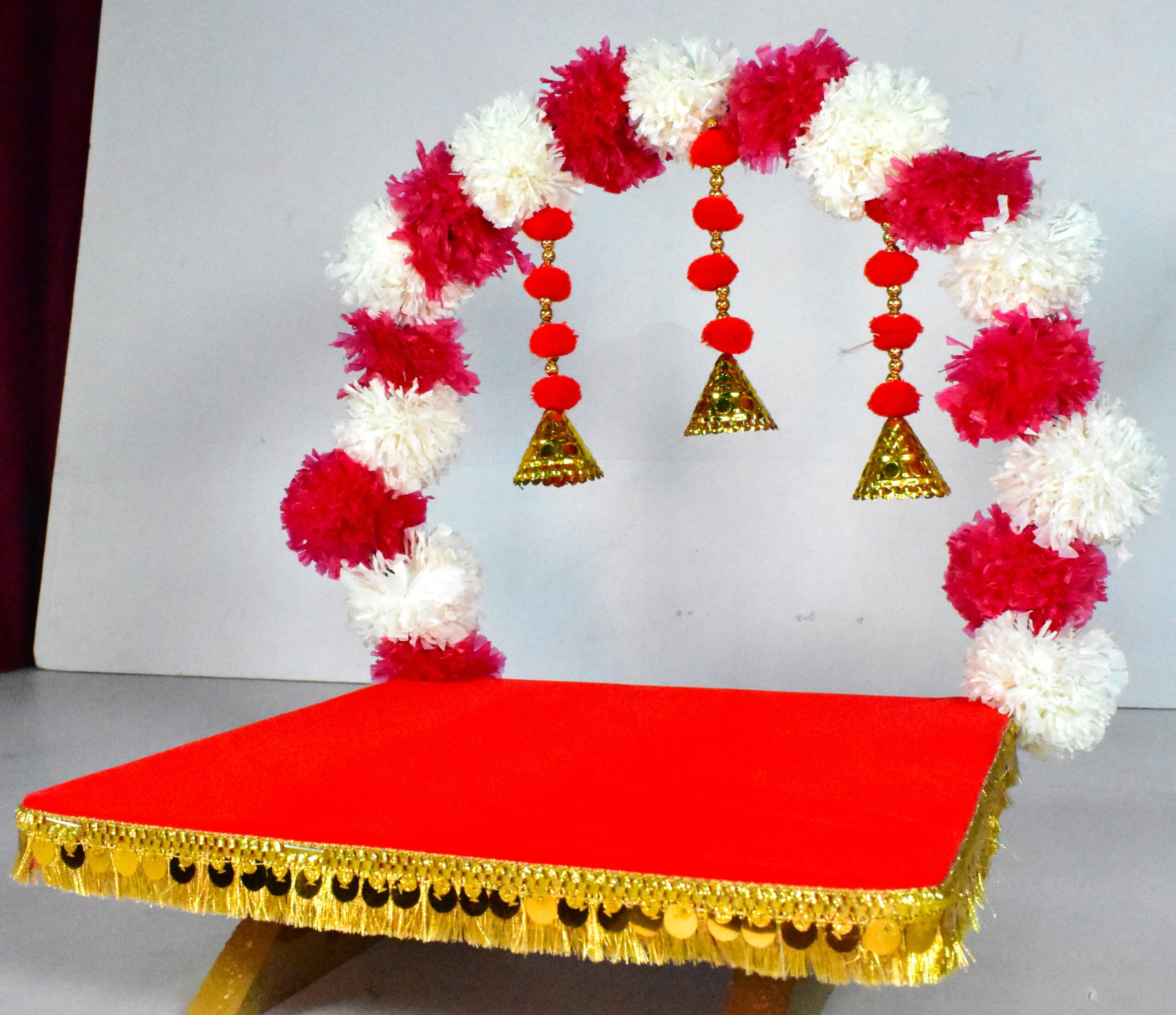 Beautiful Red & White Decorative Pooja Chowki - Image 3