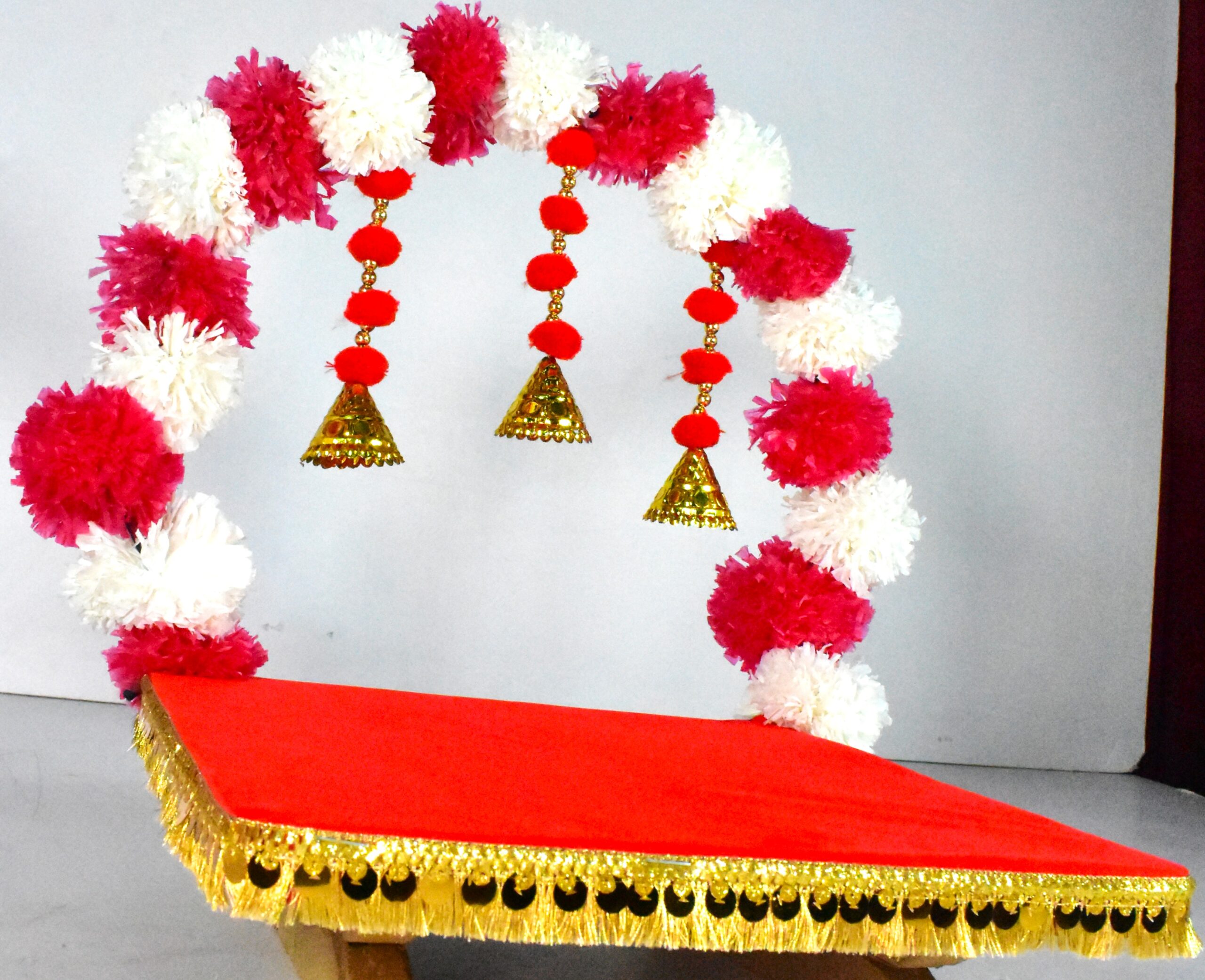 Beautiful Red & White Decorative Pooja Chowki - Image 2